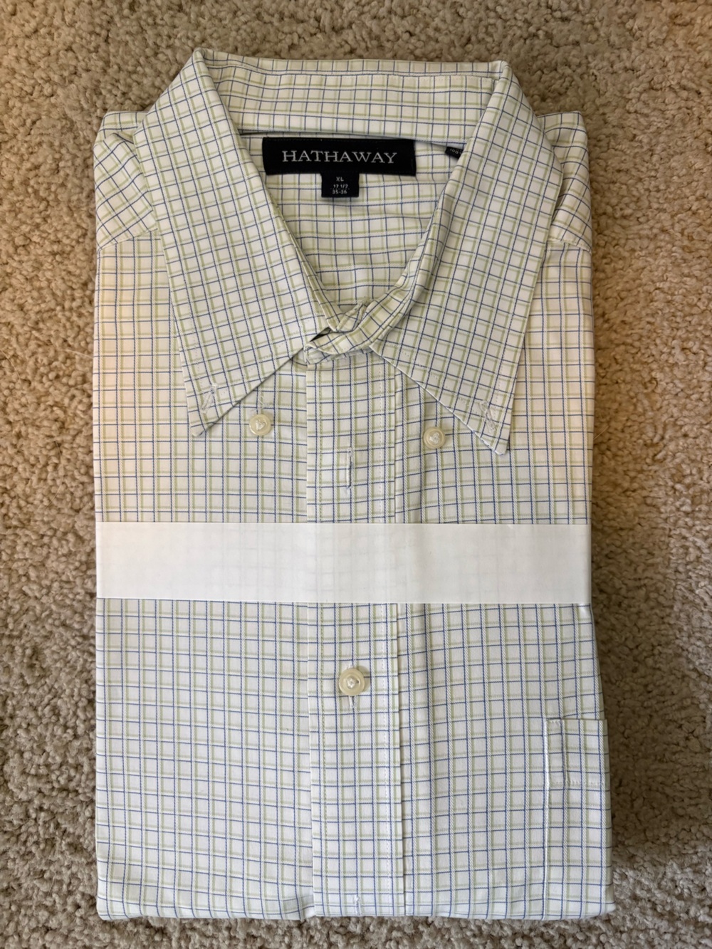 Hathaway Men's Classic Check Dress Shirt - White with Blue & Green Windowpane